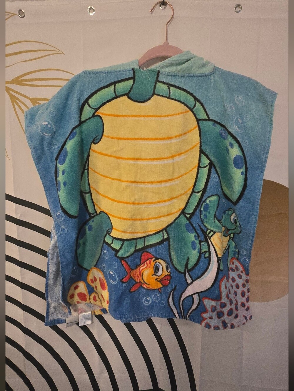 Kids Turtle Hooded Towel Poncho - Blue & Yellow